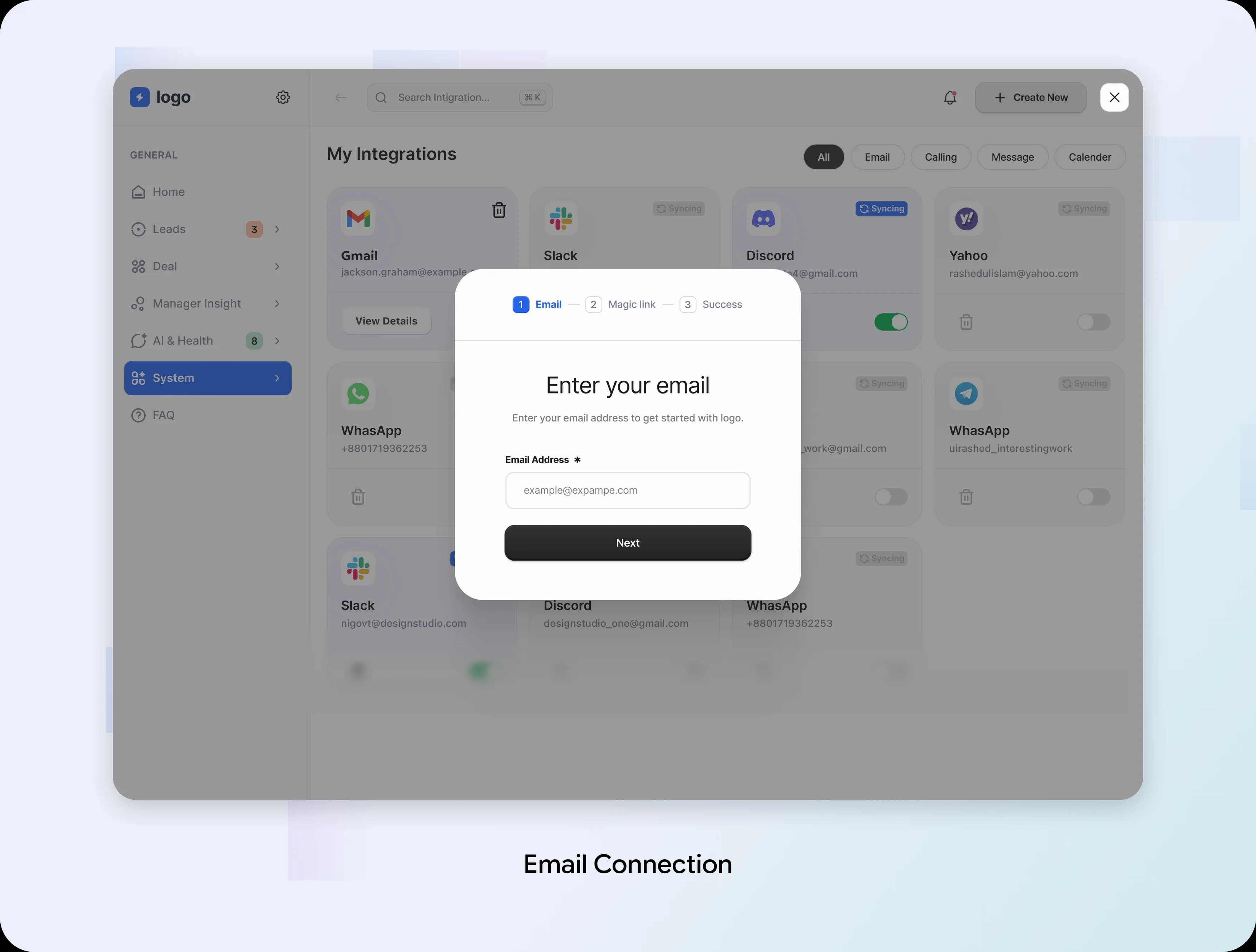 Clerivo email connection dialog
