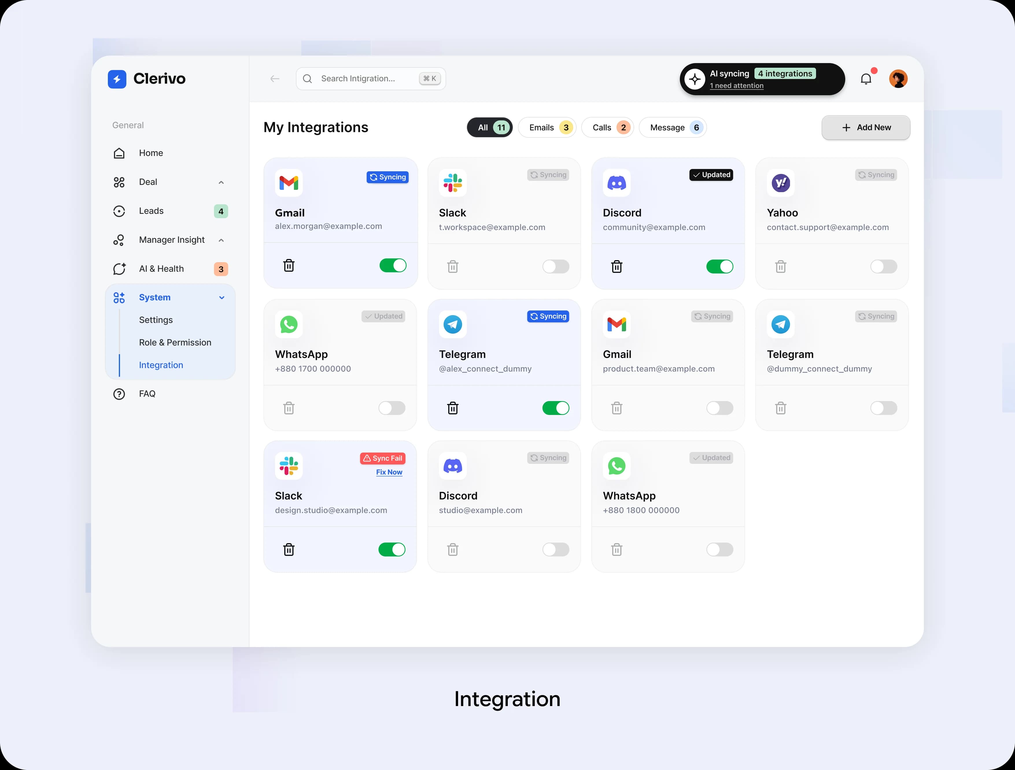Clerivo CRM integration health