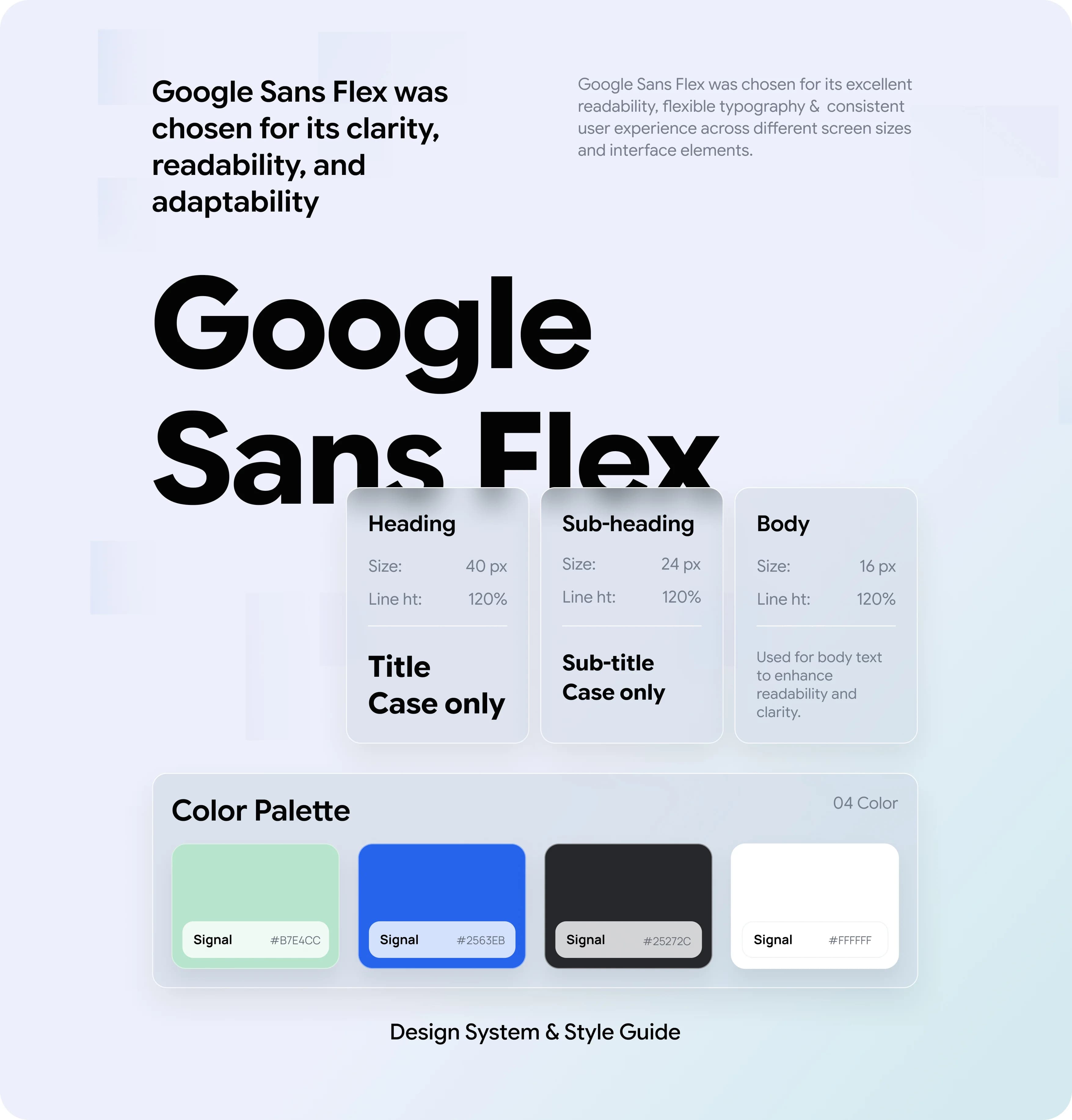 Clerivo Google Sans Flex typography and color design system