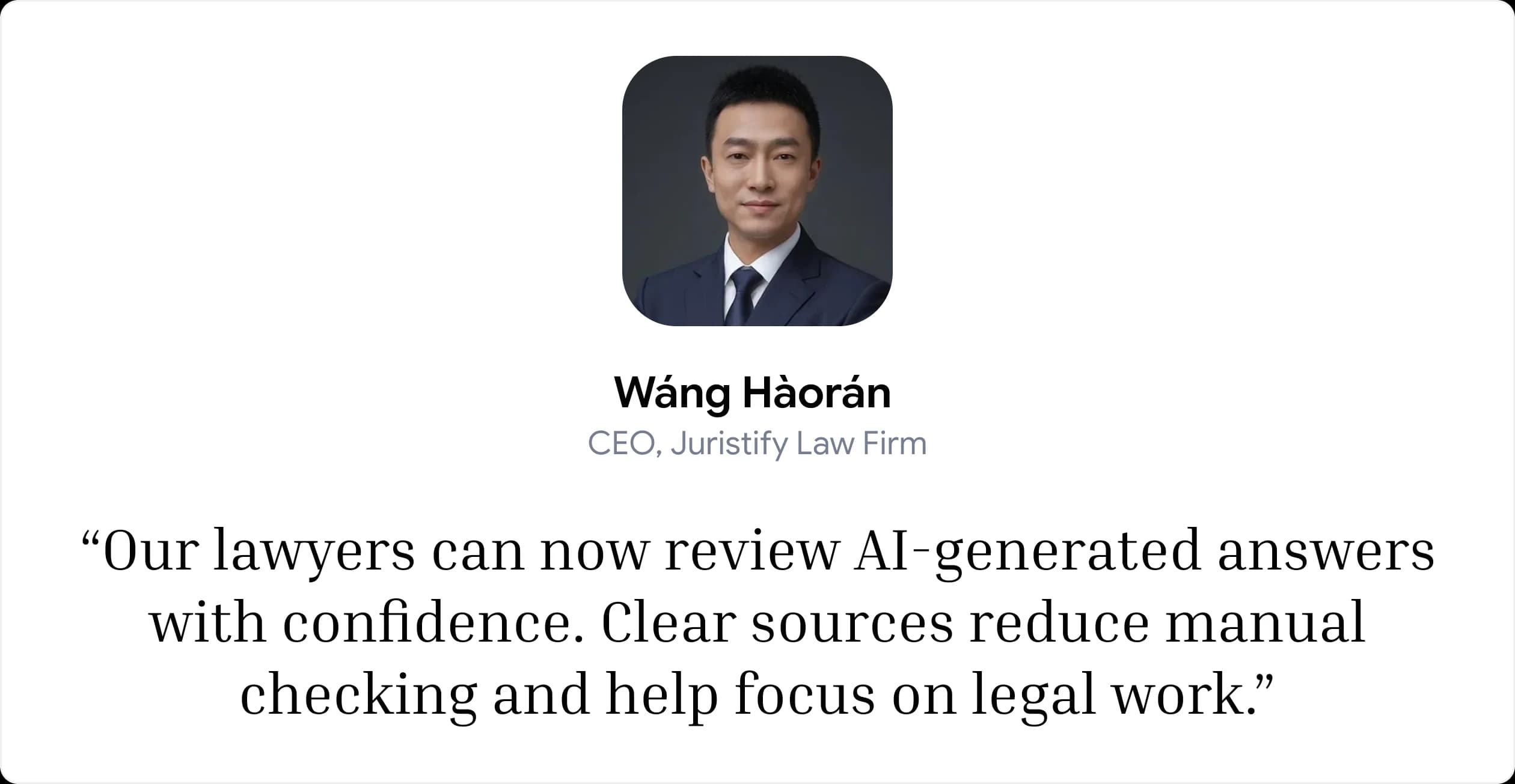Juristify stakeholder testimonial about reviewing AI answers with confidence