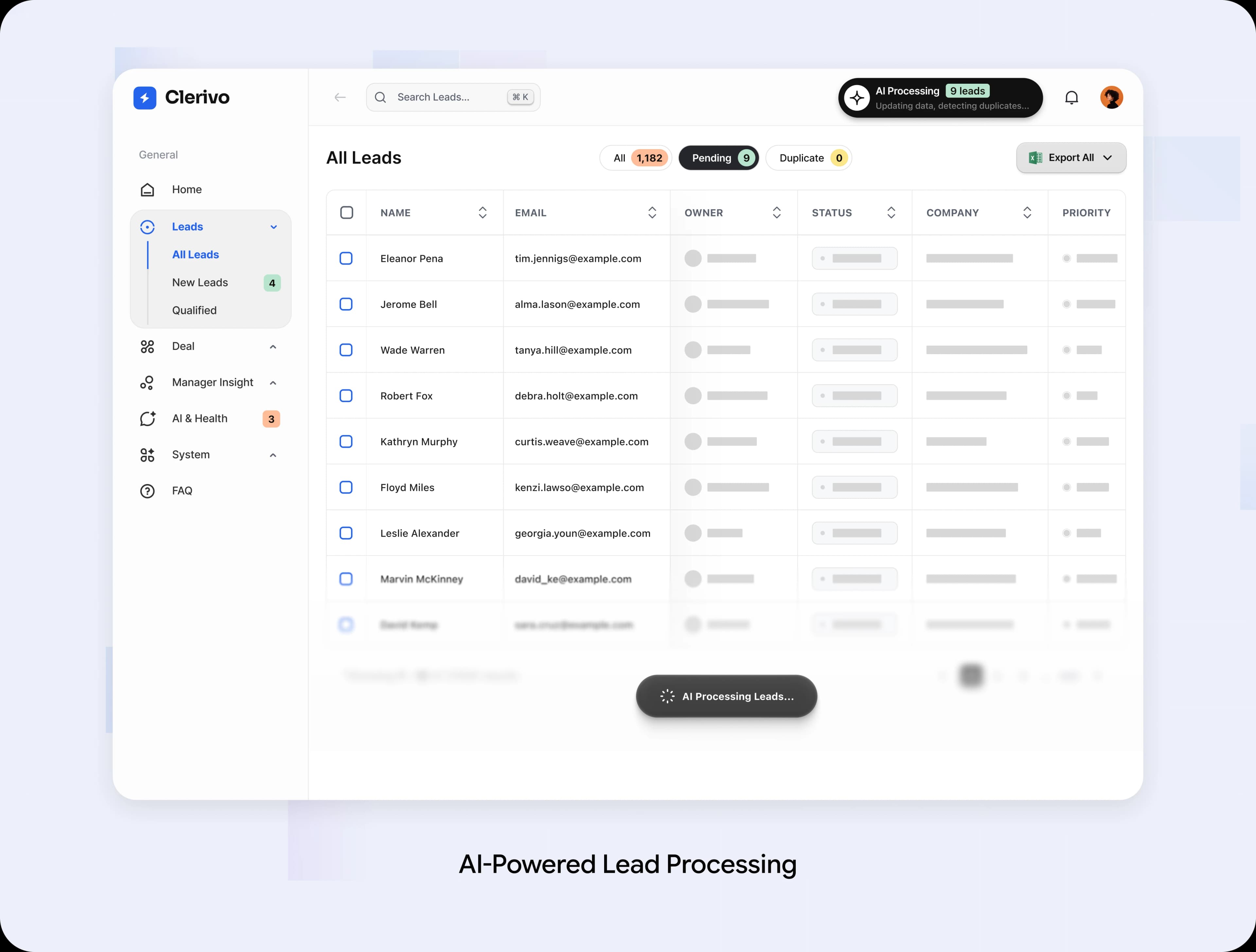Clerivo AI lead processing state