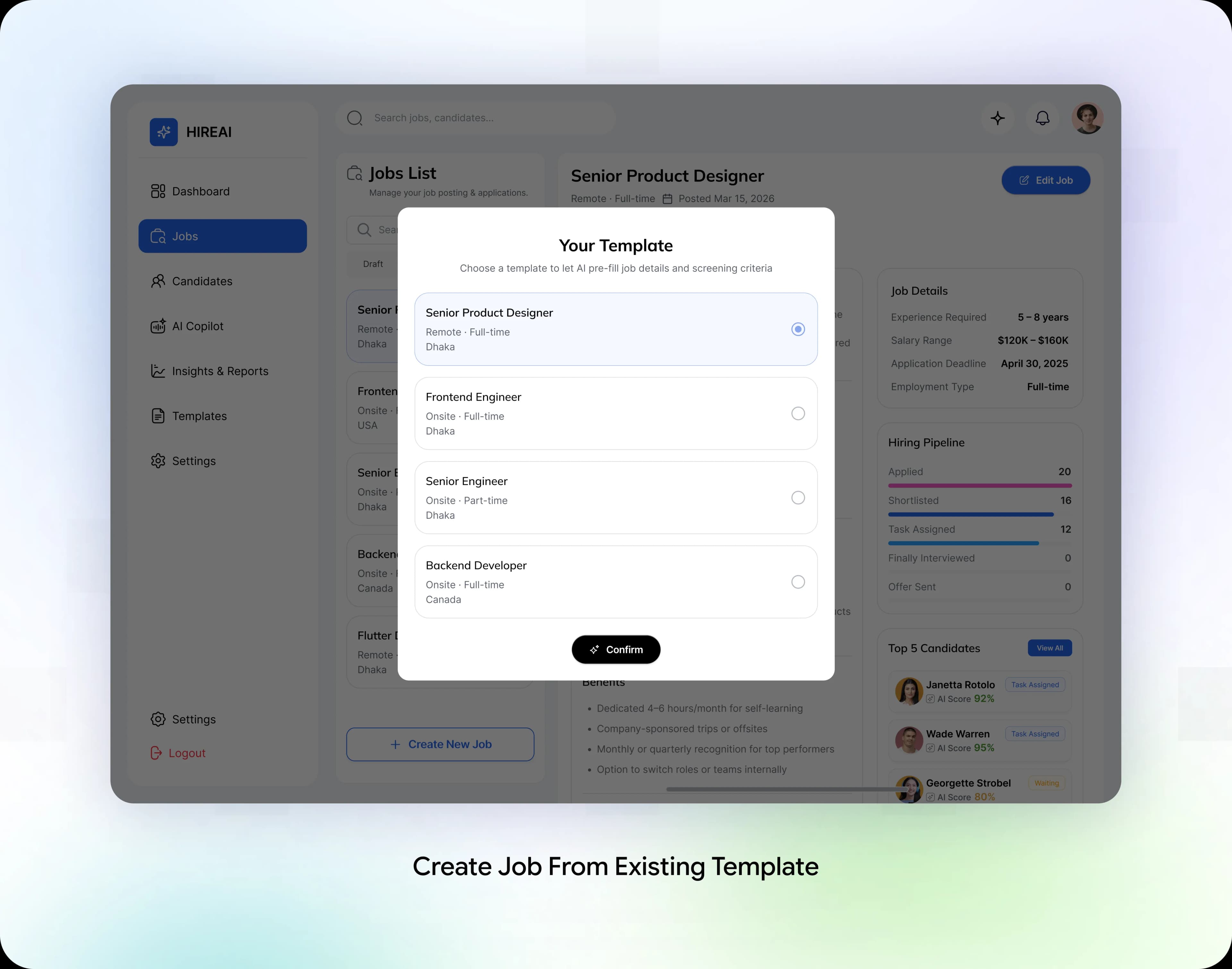 HIREAI existing job template selection