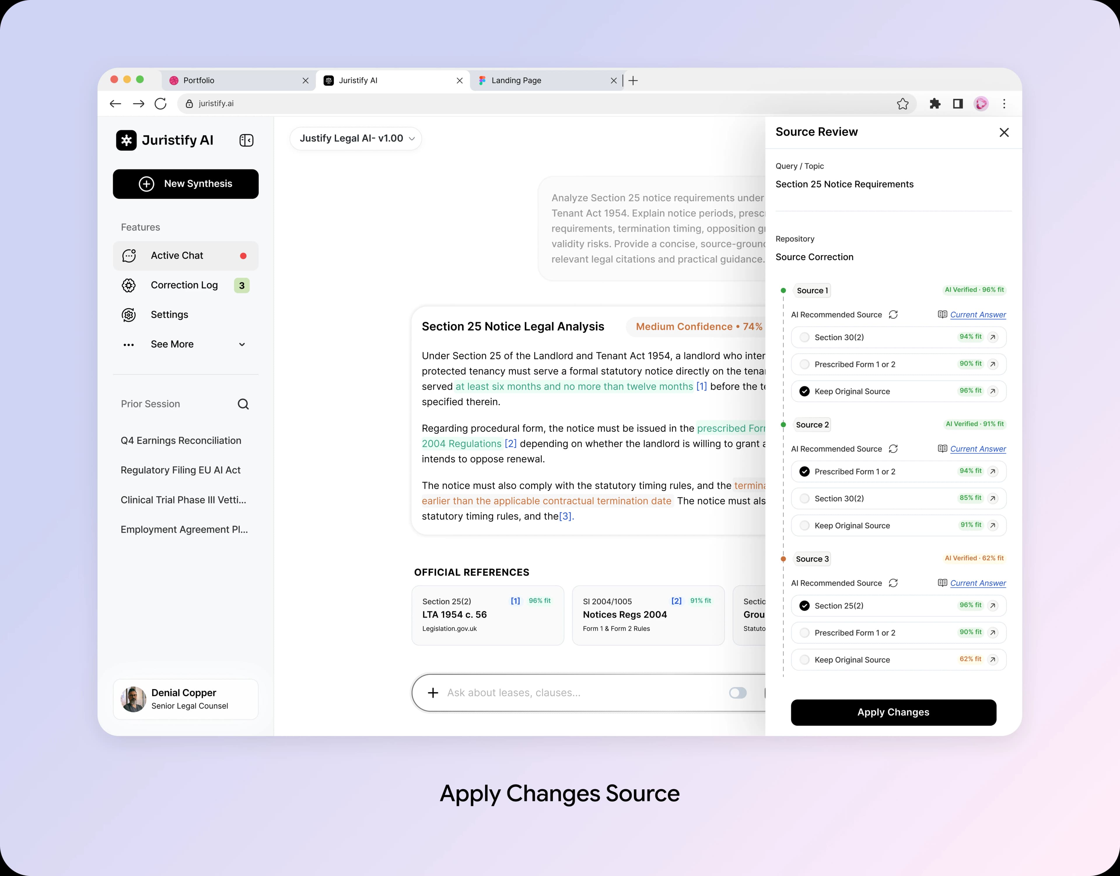 Juristify AI source review panel
